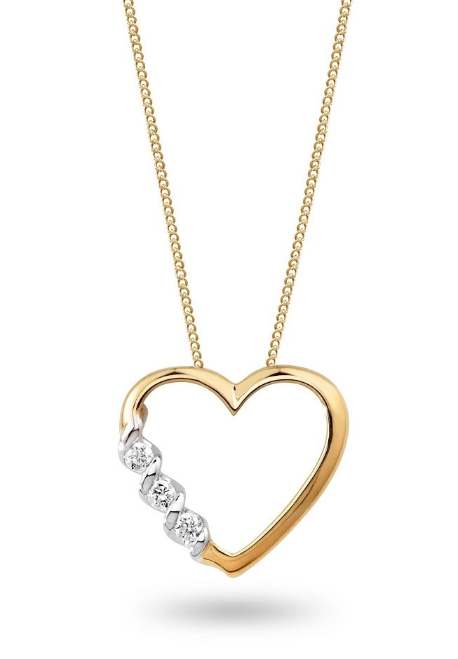 10K Yellow Gold Round Diamond Heart Pendant with Chain Kevin Jewelers