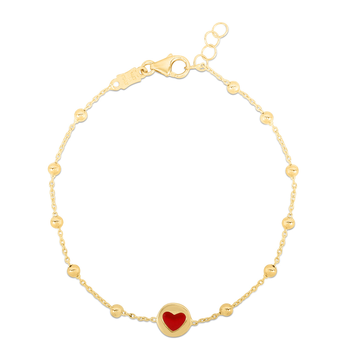 14K Gold Red Heart and Bead Bracelet Kevin Jewelers