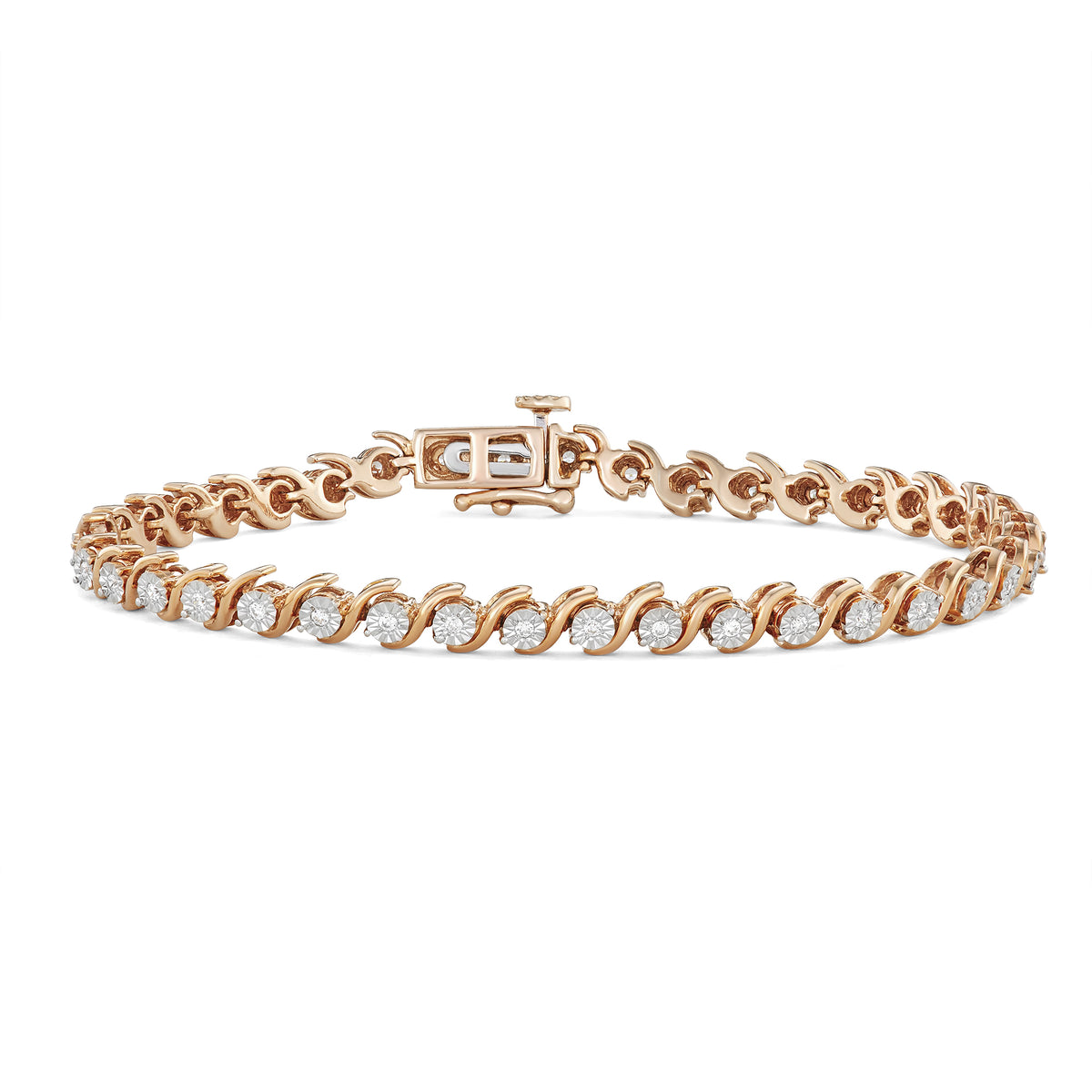 Sterling Silver & Rose Plated Round Diamond 1/4CT SLink Bracelet