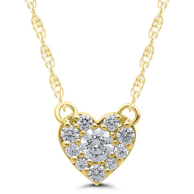 10K Yellow Gold Round Diamond 1/4CT Heart Cluster Necklace