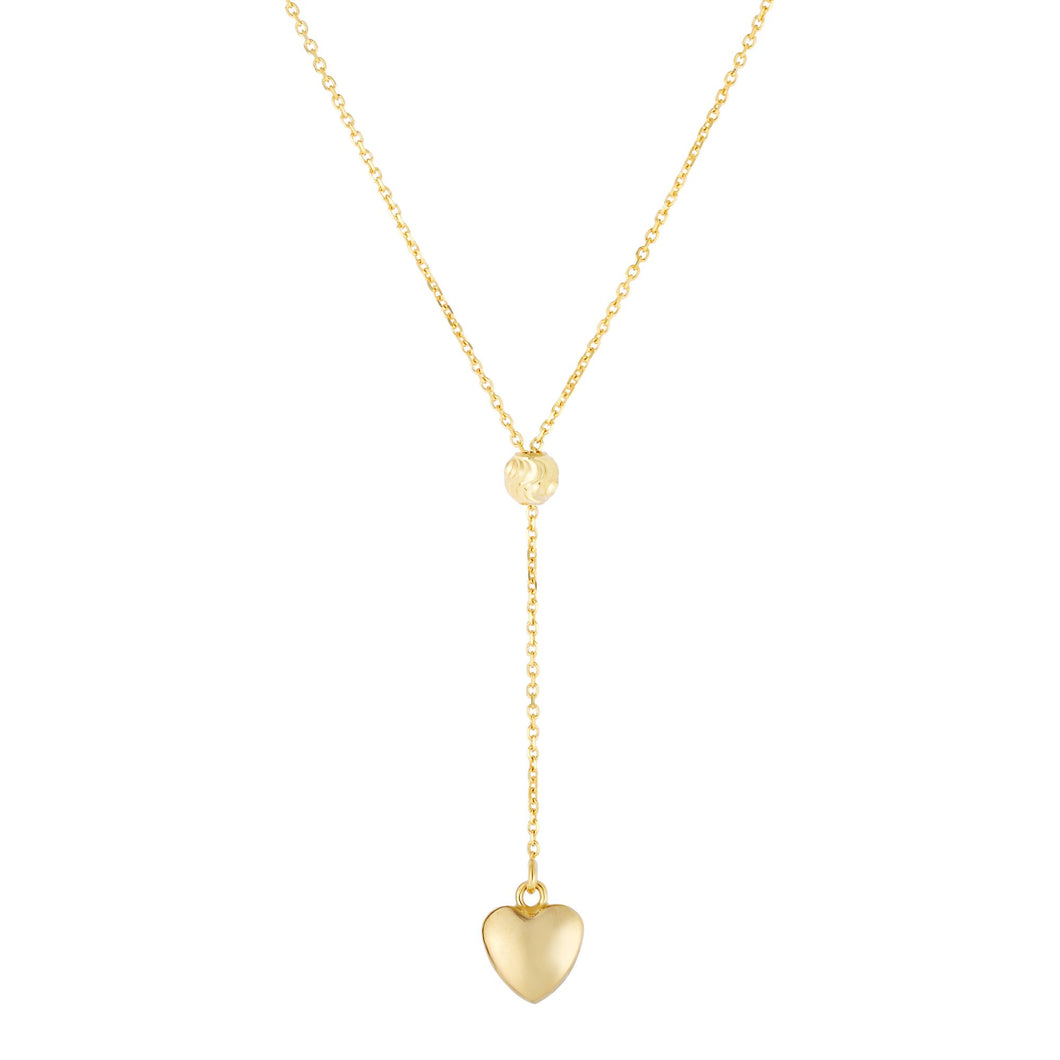 14K Gold Polished Heart Lariat Necklace