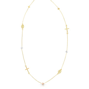 14K Two-tone Gold Polished Cube & Cross Necklace