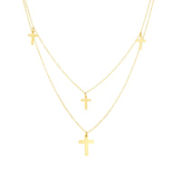 14K Gold Multi-Strand Cross Necklace