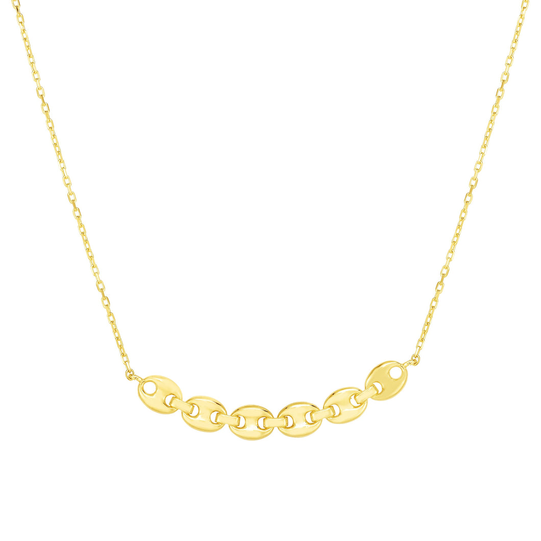 14K Gold Puffed Mariner Bar Necklace