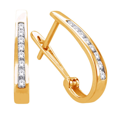 10K Yellow Gold Round Diamond 1/10CT Channel Set J-Hoop Earrings