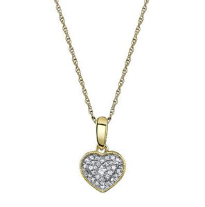 10K Yellow Gold Round Diamond 1/10CT Heart Cluster Pendant with Chain
