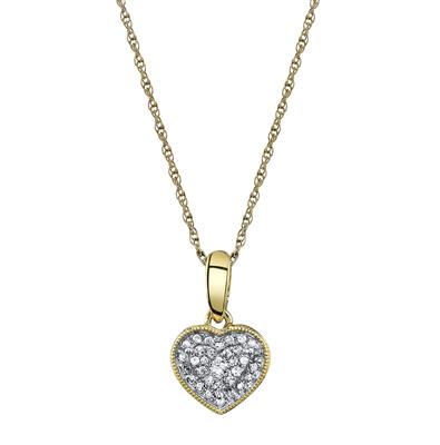 10K Yellow Gold Round Diamond 1/10CT Heart Cluster Pendant with Chain