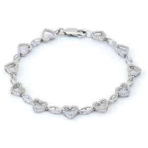 Sterling Silver Diamond 1/8 CT Heart Bracelet