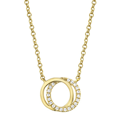 14K Yellow Gold Round Diamond Love Knot Necklace