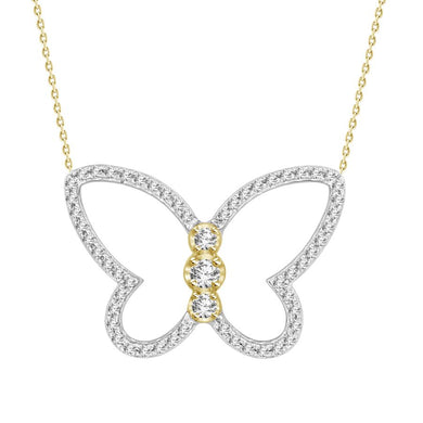 10K Yellow Round Diamond 1/5 CT Butterfly Necklace