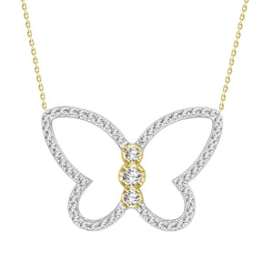 10K Yellow Round Diamond 1/5 CT Butterfly Necklace