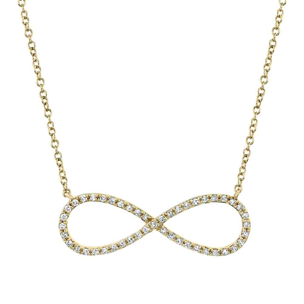 14K Yellow Gold Round Diamond Infinity Necklace