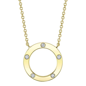 14K Yellow Gold Round Diamond Bezel Circle Necklace