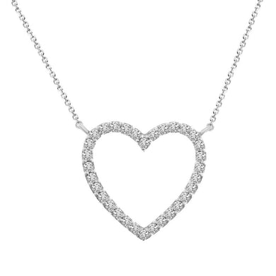 10K White Gold Round Diamond 1/10 CT Open Heart Necklace