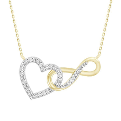 10K Yellow Gold Round Diamond 1/10 CT Infinity & Heart Necklace