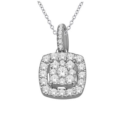 10K White Gold Round Diamond 1/3 CT Square Illusion Halo Pendant