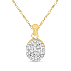 10K Yellow Gold Round Diamond 1/5 CT Cluster Halo Pendant