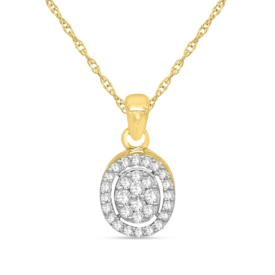 10K Yellow Gold Round Diamond 1/5 CT Cluster Halo Pendant