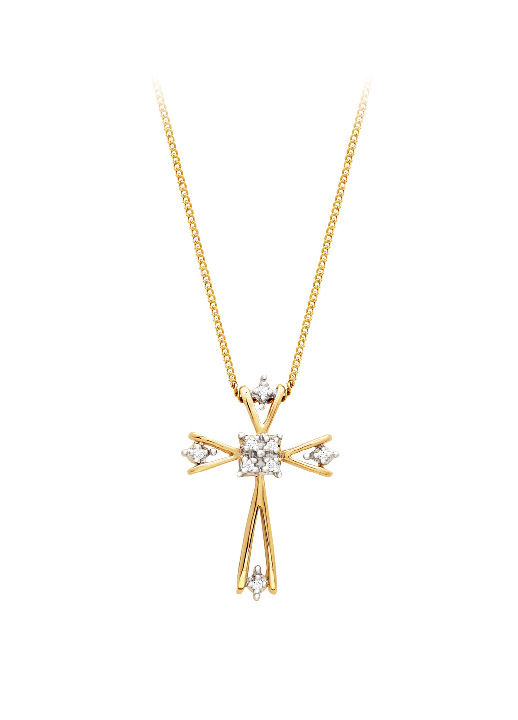 10K Yellow Gold Round Diamond Cross Pendant with Chain