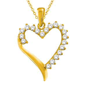 10K Yellow Gold Round Diamond 1/4 CT Heart Pendant