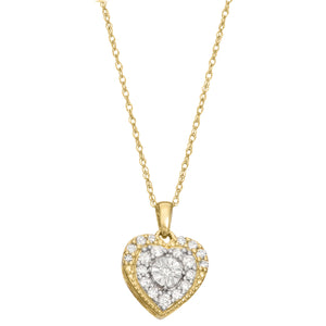 10K Yellow Gold Round Diamond 1/4 CT Cluster Heart Pendant