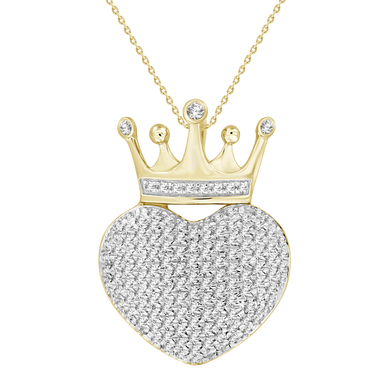 10K Yellow Gold Round Damond 1/3 CT Heart with Crown Pendant