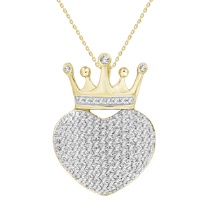 10K Yellow Gold Round Damond 1/3 CT Heart with Crown Pendant