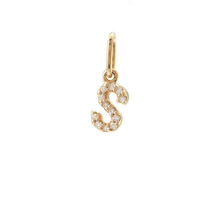 14K Yellow Gold Round Diamond Initial Pendant with Chain