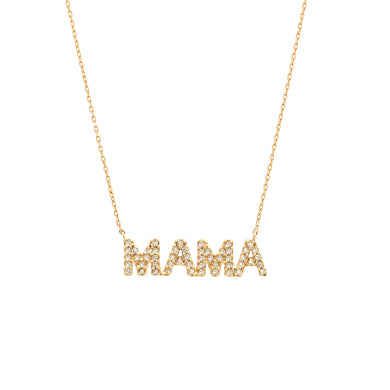 14K Yellow Gold Round Diamond 1/7 CT MAMA Necklace