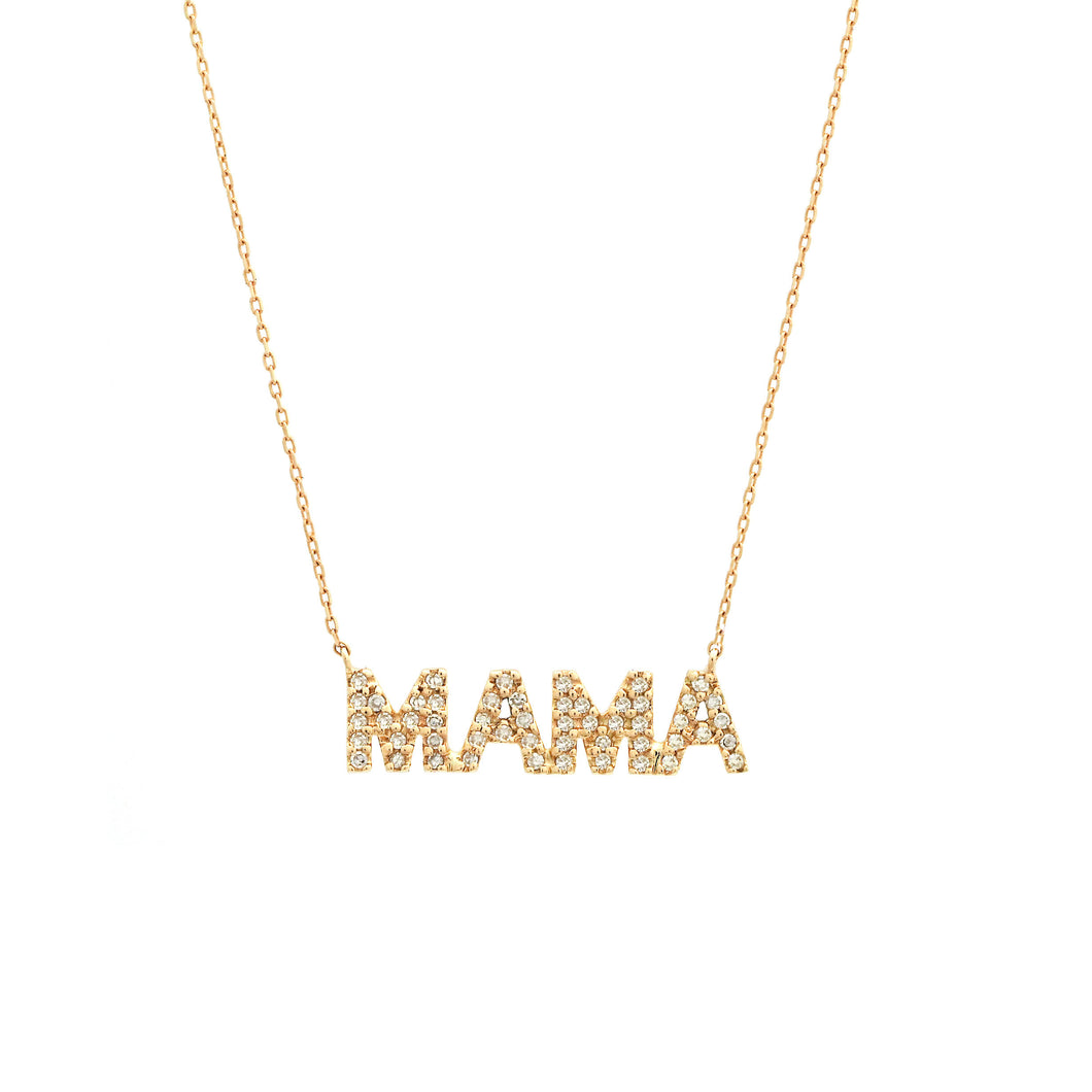 14K Yellow Gold Round Diamond 1/7 CT MAMA Necklace