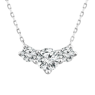 14K White Gold Round Lab Grown Diamond 1 CT Three Stone Necklace