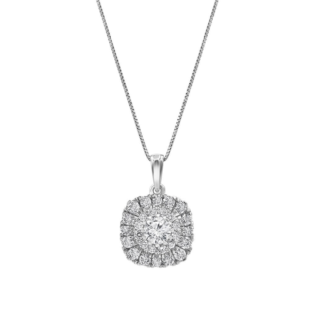 14K White Gold Round Lab Grown Diamond 1 CT Double Halo Pendant