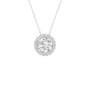 14K White Gold Round Lab Grown Diamond 1-1/7 CT Halo Pendant with Chain