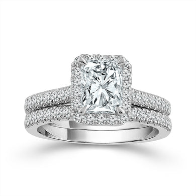 14K White Gold, Radiant and Round Lab Grown Diamond Wedding Set