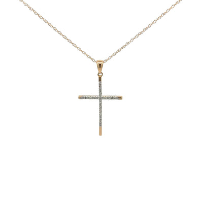 14K Yellow Gold Round Diamond Gold Ended Cross Pendant with Chain