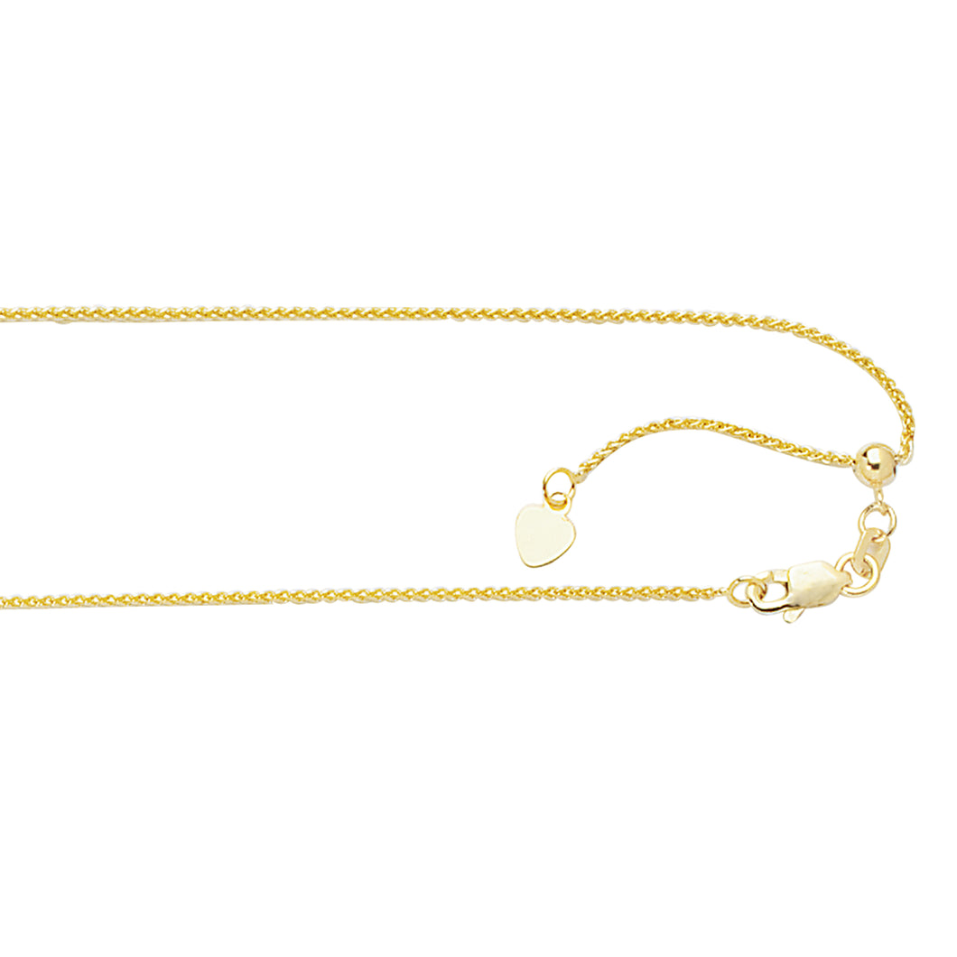 10K Gold 1.0mm Adjustable Wheat Chain