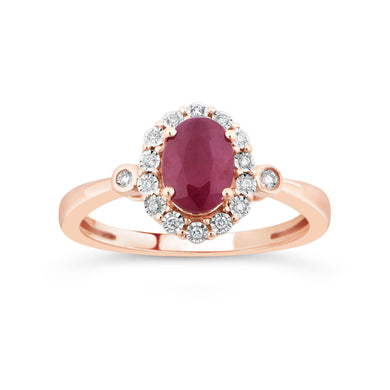 10K Rose Gold Oval Ruby & Round Diamond Halo Style Ring