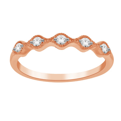 10K Rose Gold Round Diamond 1/8CT Milgrain Stackable Ring