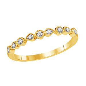 10K Yellow Gold Round Diamond 1/10CT Milgrain Stackable Ring