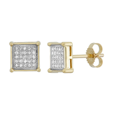 10K Yellow Gold Round Diamond 1/7CT Square Cluster Earrings
