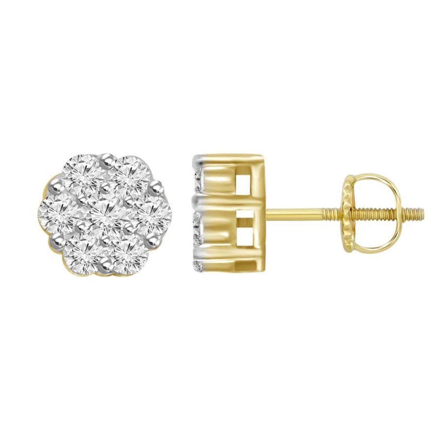 Solid 10K Yellow Gold 4mm Round Hip Hop Flower Diamond Stud Earring Wh –  Blue Apple Imports