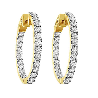 10K Yellow Gold Round Diamond 3CT Inside Out Large Hoop Earrings