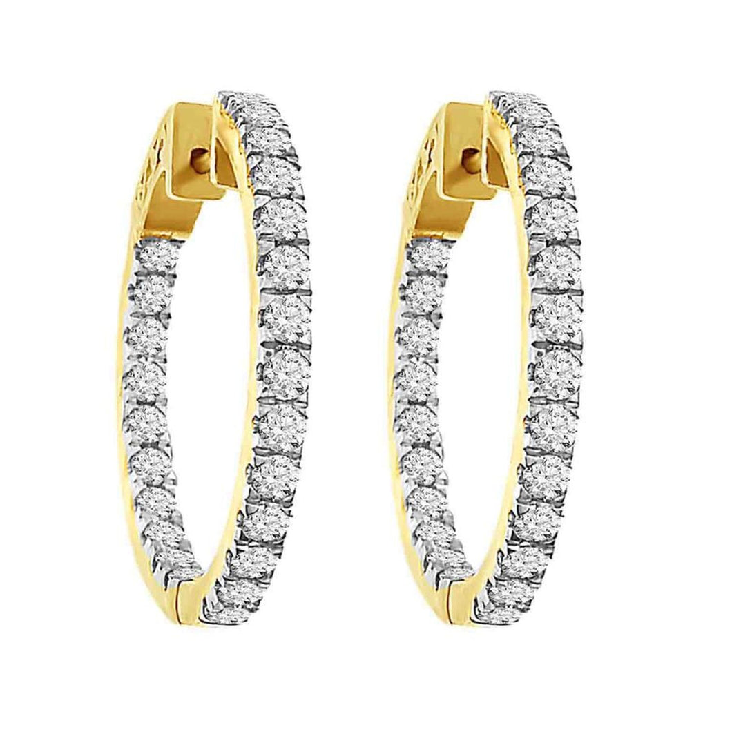 10K Yellow Gold Round Diamond 3CT Inside Out Large Hoop Earrings