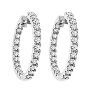 10K White Gold Round Diamond 1-1/2CT Hoop Earrings