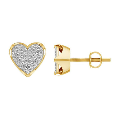 10K Yellow Gold Round Diamond 1/4CT Heart Earrings