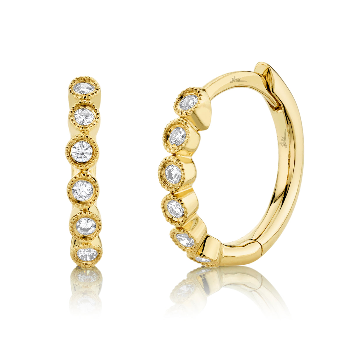 14K Yellow Gold Round Diamond 1/8CT Huggie Earrings – Kevin Jewelers