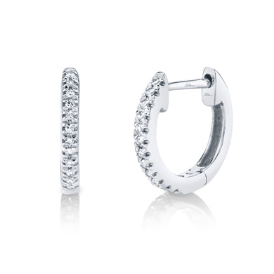 14K White Gold Round Diamond Huggie Hoop Earrings