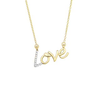 14K Gold .07ct Diamond "Love" Necklace