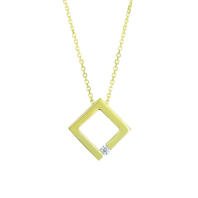 14K Gold .03ct Diamond Open Square Necklace