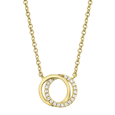 14K Yellow Gold, Round Diamond, Love Knot Circle Necklace